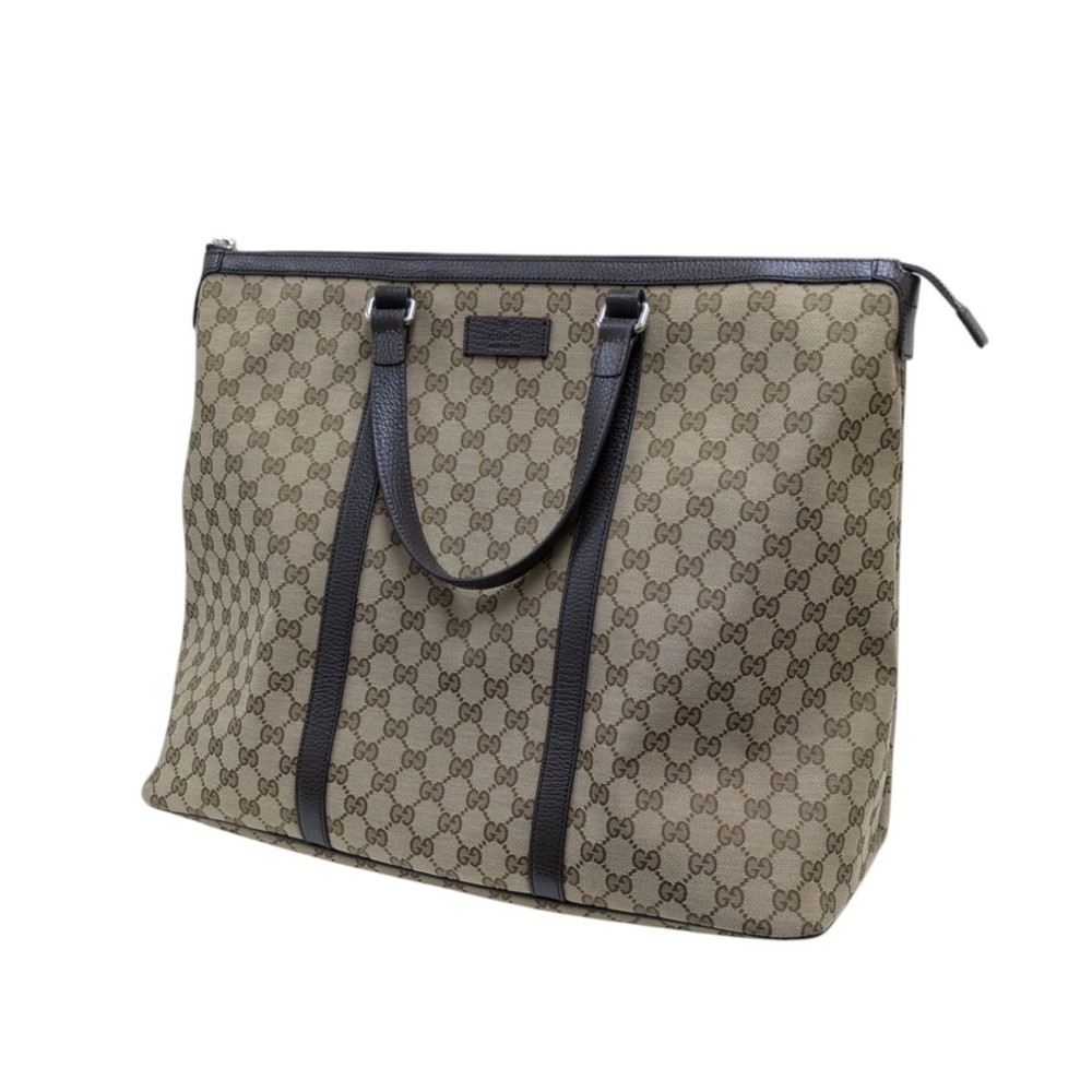 Gucci Green Brown Bag Canvas Khaki Tote - Picture 1 of 7